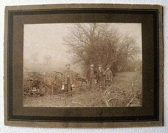 Photograph, woodsmen, antique.   Depicting woodsmen ready for work, sepia, 19th. century.