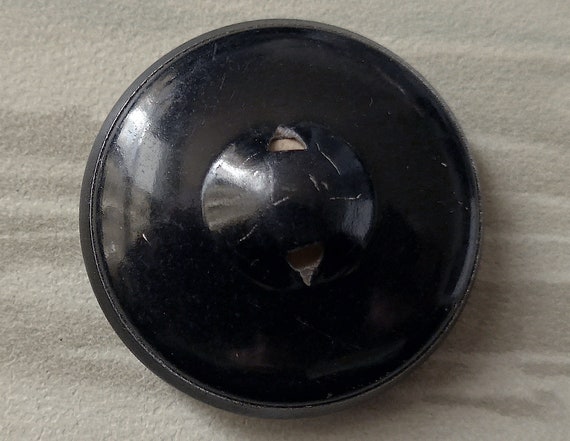 Leather Button, Black, Gold Embossed, Vintage. Black Leather