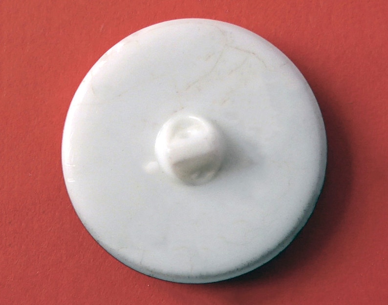 vintage Glass button 2 hole reverse White pressed glass with black paint trim c1950/'s.