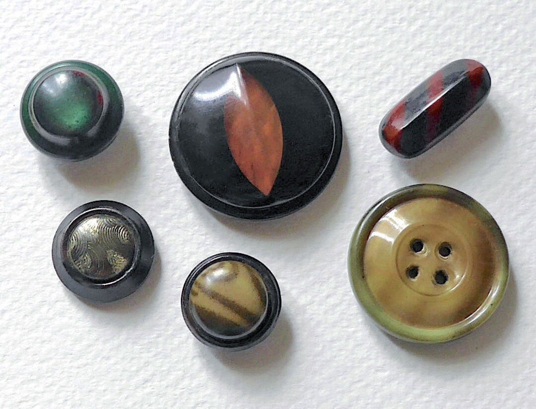 Celluloid Buttons, 6 Diffferent, Antique. Round & Oblong. Glows, Foiled ...