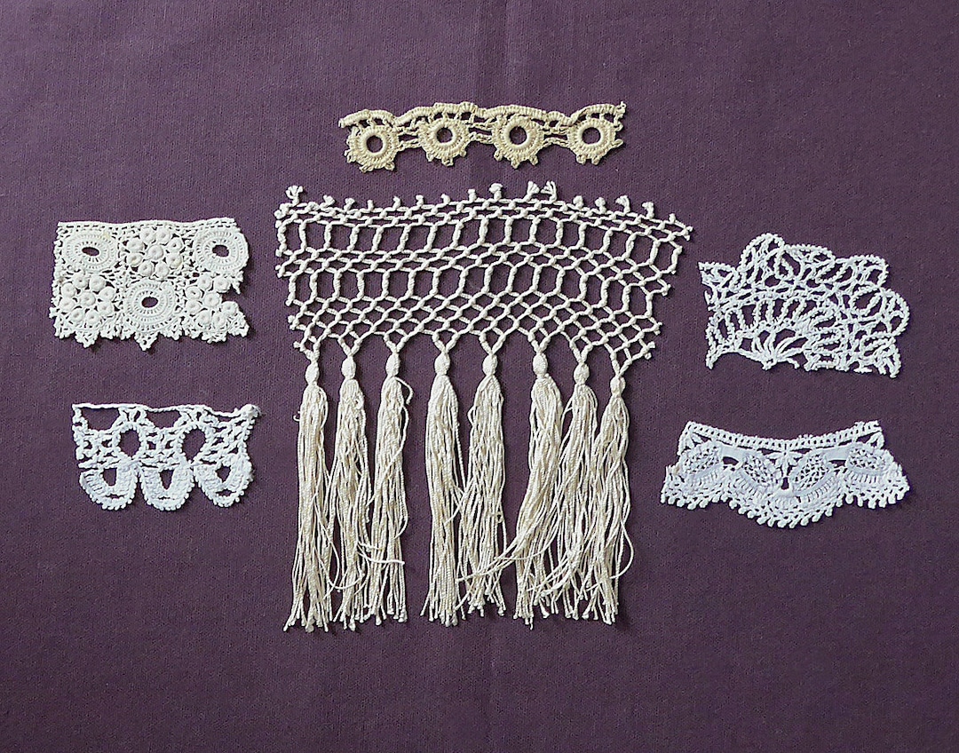 Rayon Macrame Crochet, Macrame Fragments, 7 Pieces, Antique/vintage. 4 Crochet ...