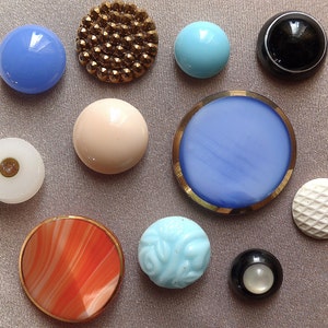Glass pieces to use, 11 different pieces, antique & vintage.  All are round shaped and are from buttons and earrings. c19th. cent.- c1950&#39;s.