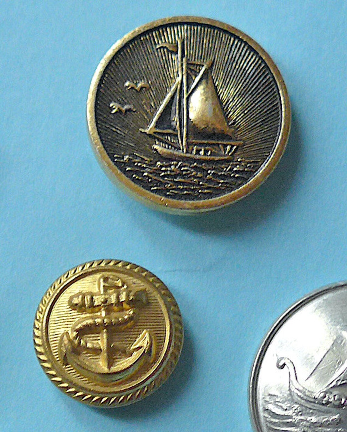 Nautical Buttons, 7 Different, Vintage. Boats, Ships and Anchors ...