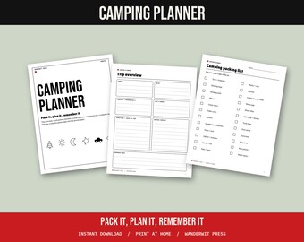 Camping Planner Printable, Camping Checklist, Packing List, Camp Meal Plan, Campsite Log, Hiking Log, Trip Journal