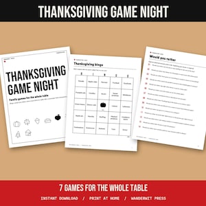 Thanksgiving Games Bundle, Family Game Night Printable, Bingo, Would You Rather, Most Likely To, Table Talk Cards, Kids and Adults