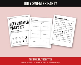 Ugly Sweater Party Printable, Ugly Sweater Contest Ballots, Sweater Bingo, Awards, Tacky Christmas Party Games