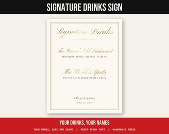 Personalized Signature Drinks Sign, Wedding Bar Sign With Your Cocktails, Gold Foil, Arch or Minimal, Printable 8x10 11x14