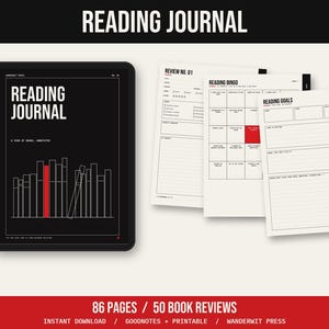 Reading Journal Printable and Digital, Book Review Template, Reading Tracker, Book Lover Gift, Reading Log, TBR List, Instant PDF