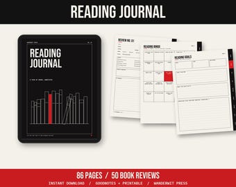Reading Journal Printable and Digital, Book Review Template, Reading Tracker, Book Lover Gift, Reading Log, TBR List, Instant PDF