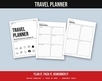 Travel Planner Printable, Vacation Itinerary, Packing List, Trip Budget, Bookings Tracker, Travel Journal, Road Trip Planner