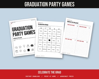 Graduation Party Games Printable, Grad Bingo, Advice for the Graduate, Predictions, Most Likely To, Guest Book, Class of 2027