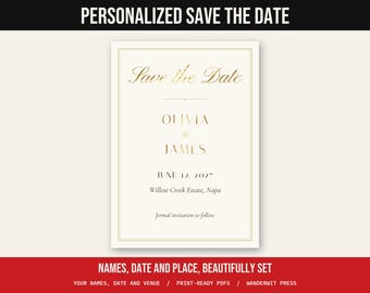 Personalized Save the Date Card, Custom Wedding Save the Date With Names and Date, Gold Foil, Arch or Minimal, 5x7 4x6