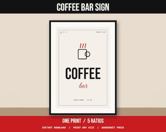 Coffee Bar Sign Printable, Coffee Station Wall Art, Kitchen Coffee Print, Minimalist Coffee Sign, Instant Download