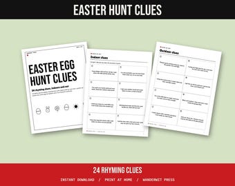 Easter Egg Hunt Clues Printable, Rhyming Scavenger Hunt for Kids, Indoor and Outdoor Clue Cards, Easter Basket Hunt