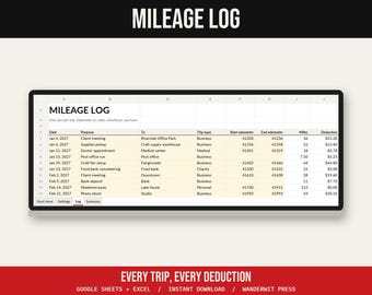 Kalkylblad för körsträcka, körsträcka för skatter, körsträckalogg för företag, Google Sheets Excel, egenföretagare, fordonslogg