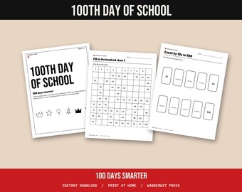 100th Day of School Printable, Kindergarten 1st Grade Activities, Hundred Chart, 100 Days Smarter Crown, Certificate