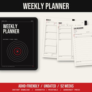 ADHD Planner Printable and Digital, Undated Weekly Planner, Brain Dump, Task Breakdown, Habit Tracker, Productivity Planner, Instant PDF