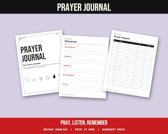 Prayer Journal Printable, Christian Journal, Daily Prayer Pages, Bible Study, Sermon Notes, Prayer Requests, Undated