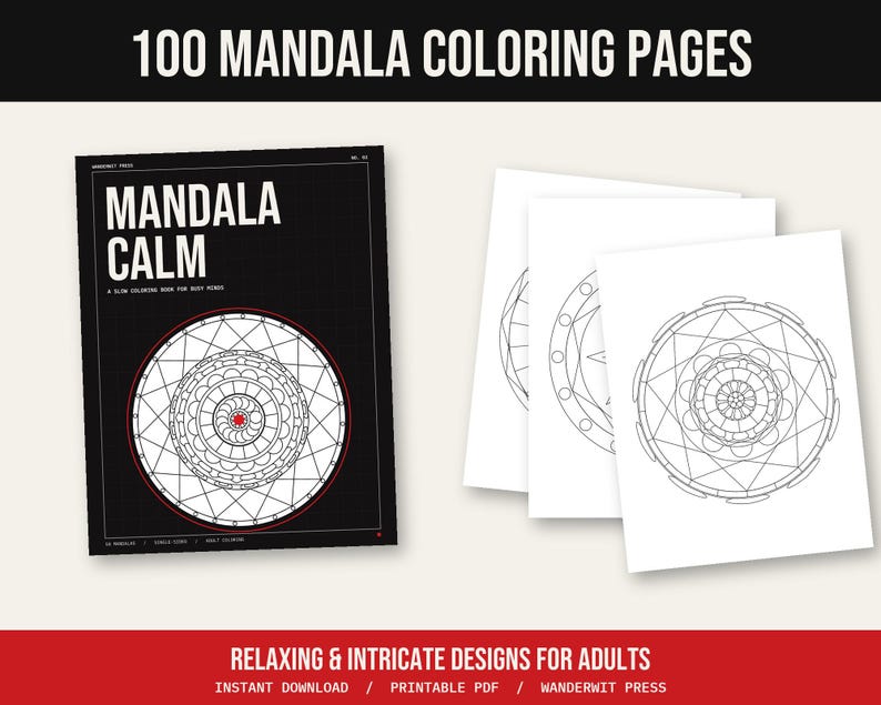 100 Mandala Coloring Pages for Adults Printable, Stress Relief Coloring Book, Relaxing Mindfulness Coloring Sheets, Instant Download PDF image 1
