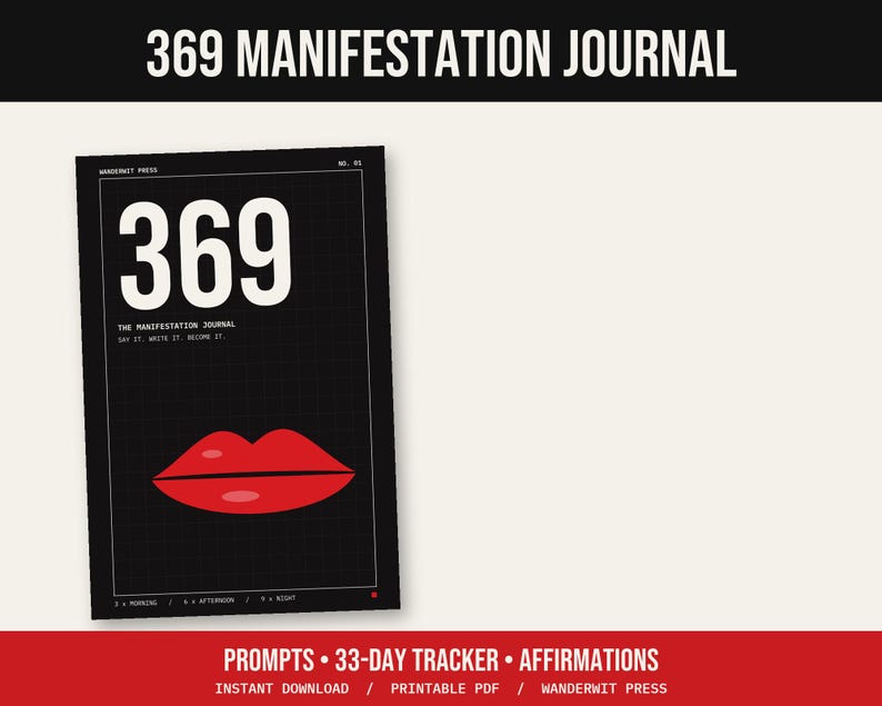369 Manifestation Journal Printable, Law of Attraction Journal, Manifestation Prompts, 33 Day 369 Method Tracker, Affirmations, Digital PDF image 1