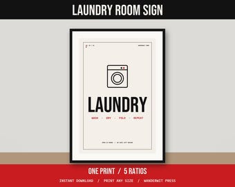 Laundry Room Sign Printable, Wash Dry Fold Repeat, Laundry Wall Art, Minimalist Laundry Decor, Instant Download