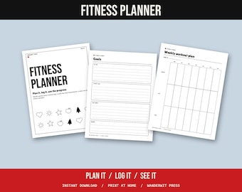 Fitness Planner Printable, Workout Log, Weekly Workout Plan, Body Measurements, Water and Sleep Tracker, Gym Journal