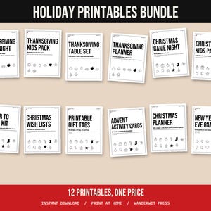 Holiday Printables Bundle, Thanksgiving and Christmas Games, Kids Activities, Planners, Gift Tags, Santa Letter