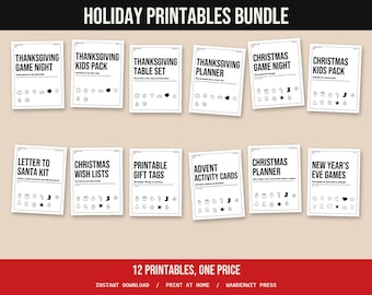 Holiday Printables Bundle, Thanksgiving and Christmas Games, Kids Activities, Planners, Gift Tags, Santa Letter