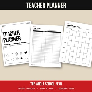 Teacher Planner Printable, Weekly Lesson Plan Template, Gradebook, Class Roster, Seating Chart, Parent Contact Log, Undated
