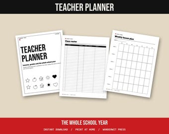 Teacher Planner Printable, Weekly Lesson Plan Template, Gradebook, Class Roster, Seating Chart, Parent Contact Log, Undated