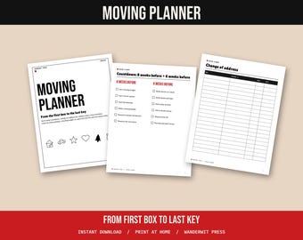 Moving Planner Printable, Moving Checklist, 8 Week Countdown, Change of Address List, Box Inventory, Moving Binder