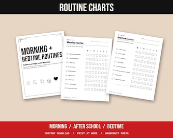 Utskrivbar rutin för barn, morgonrutin, läggdagsrutin, checklista efter skolan, visuellt schema, lugnkort