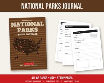 National Parks Journal Printable, All 63 National Parks Travel Log, Park Stamp Pages, Park Checklist, Road Trip Planner, Digital PDF