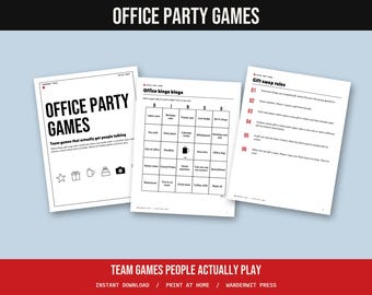 Office Party Games Printable, Office Bingo, White Elephant Rules, Two Truths and a Lie, Team Awards, Holiday Party Games