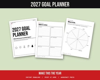 2027 Goal Planner Printable, New Year Goal Setting Workbook, Vision Board, Wheel of Life, Monthly Goals, Year in Review
