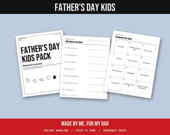 Fathers Day Printable for Kids, All About My Dad, Coupon Book, Card to Color, Dad Acrostic, Best Dad Certificate