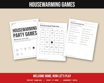 Housewarming Party Games Printable, Housewarming Bingo, House Tour Scavenger Hunt, New Home Wishes, Guest Book