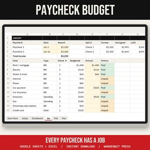 Paycheck Budget Spreadsheet for Google Sheets and Excel, Biweekly Budget Planner, Bill Tracker, Debt Snowball, Sinking Funds