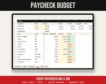 Paycheck Budget Spreadsheet for Google Sheets and Excel, Biweekly Budget Planner, Bill Tracker, Debt Snowball, Sinking Funds