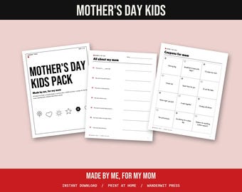 Mothers Day Printable for Kids, All About My Mom, Coupon Book, Card to Color, Mom Acrostic, Best Mom Certificate