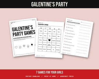 Galentines Day Party Games Printable, Galentine Bingo, Who Knows the Bestie, Would You Rather, Most Likely To, Compliments