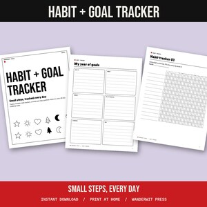 Habit Tracker Printable, Monthly Habit Tracker, Goal Planner, 30 Day Challenge, Quarterly Goals, Undated Goal Setting