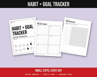 Habit Tracker Printable, Monthly Habit Tracker, Goal Planner, 30 Day Challenge, Quarterly Goals, Undated Goal Setting