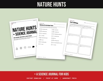 Naturskattjakt för barn, vetenskaplig tidskrift för utomhusbruk, väderspårare, lövgnidning, experimentrapport, hemundervisning