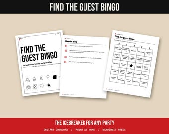 Find the Guest Bingo Printable, Icebreaker Game for Adults, Party Mixer, Office Party Game, Name Tags, Two Truths and a Lie