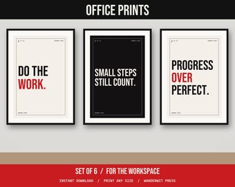 Office Wall Art Set of 6, Motivational Typography Prints, Home Office Decor, Do the Work, Printable Quote Posters