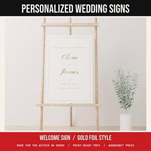 Personalized Wedding Welcome Sign, Custom Welcome Sign with Names and Date, Gold Foil, Arch or Minimal, Printable 24x36 PDF