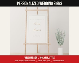 Personalized Wedding Welcome Sign, Custom Welcome Sign with Names and Date, Gold Foil, Arch or Minimal, Printable 24x36 PDF