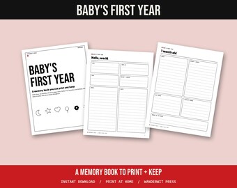Baby First Year Memory Book Printable, Monthly Milestones, Baby Book Pages, Firsts, Family Tree, Keepsake