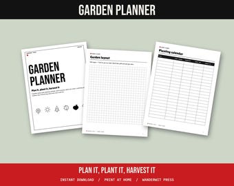 Garden Planner Printable, Vegetable Garden Layout, Planting Calendar, Seed Inventory, Harvest Log, Garden Journal